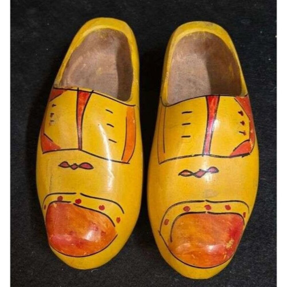 Vintage Dutch Wooden Clogs – Hand‑Painted Klompen Folk Art Collectible (Pair)